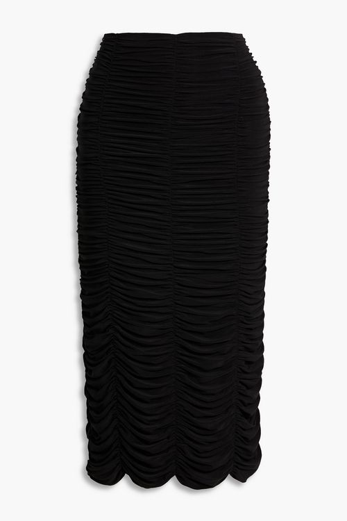 Ruched stretch-jersey midi skirt - Black - US 2