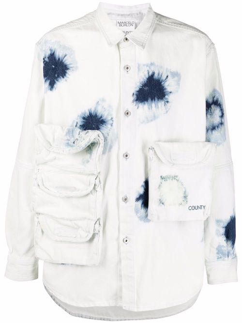 Multi-pocket denim shirt - White