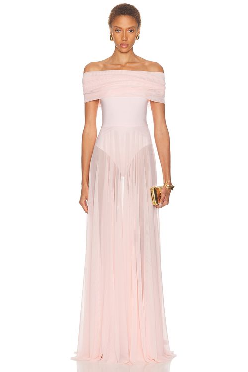 Norma Kamali Sleeveless Cowl Neck Combo Flared Gown in Ballet Pink - Pink. XS also in S, M