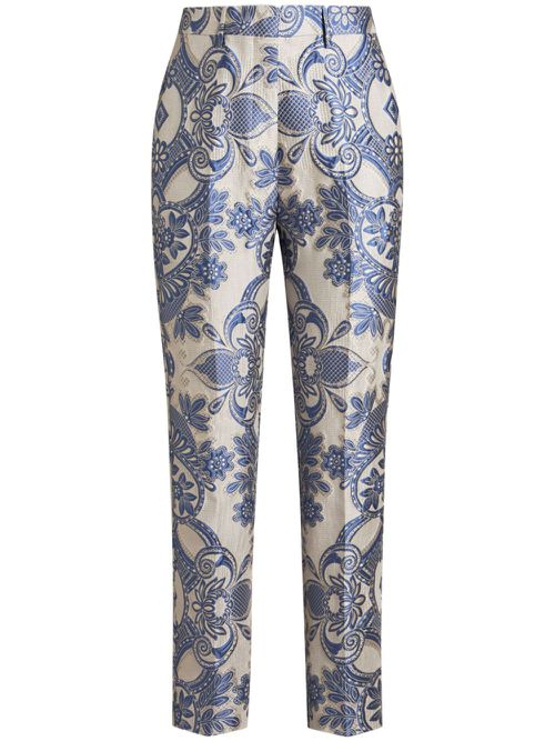 Paisley-jacquard cigarette trousers - Blue