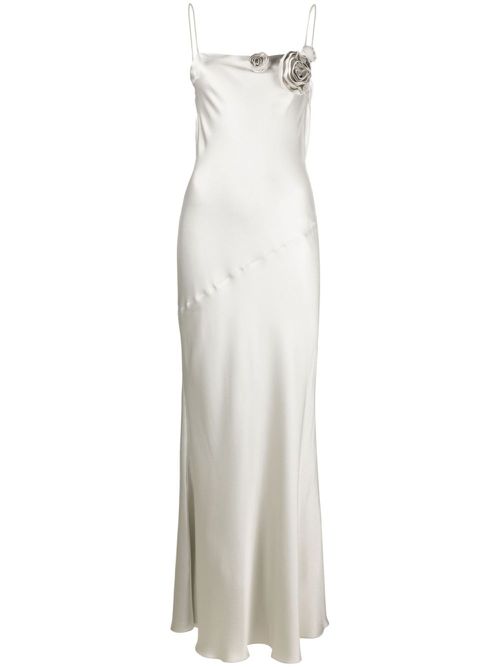 Floral-motif draped long dress - Grey