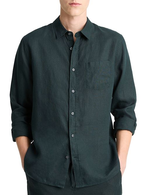 Men's Linen Long-Sleeve Button-Up Shirt - Seaweed