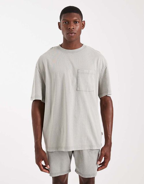 Super oversized t-shirt co-ord in washed light grey