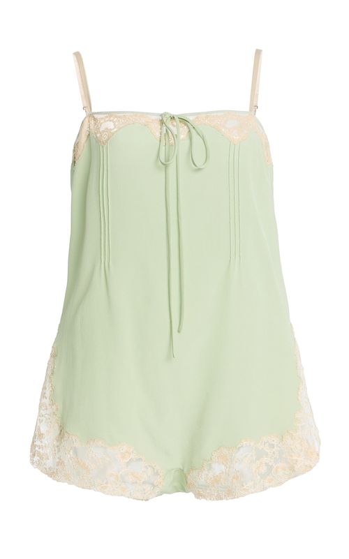 Lace-Trimmed Silk Crepe de Chine Romper - Moda Operandi