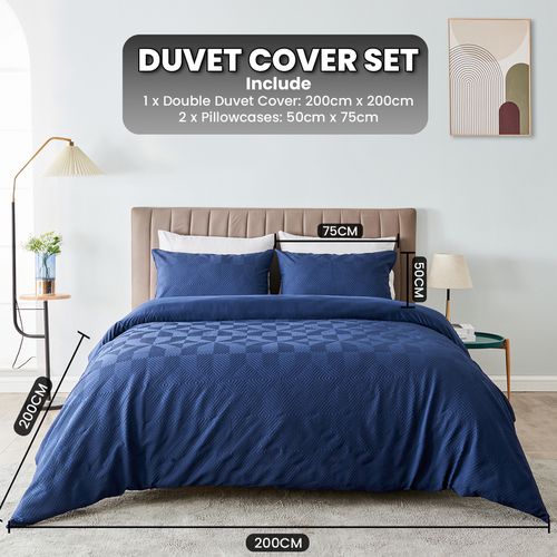 TEMU Stylish Navy Soft Geometric Triangle Pattern Microfiber Duvet Set | Luxurious Soft Breathable Plain Reversible 3d Bedding | Double & King