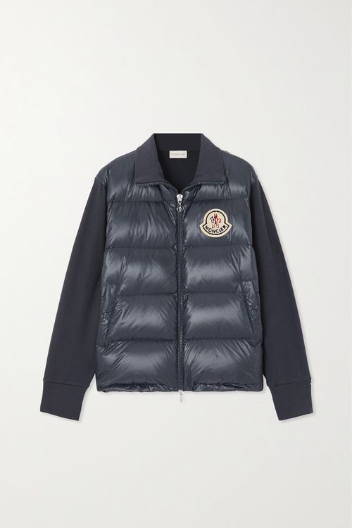 Appliquéd Cotton-blend Jersey And Quilted Shell Down Jacket - Navy