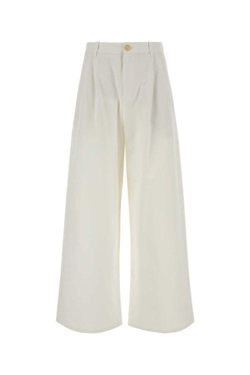 Wide-Leg Cotton Trousers — Beige