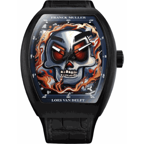 Vanguard Limited Edition Automatic Skull Dial Titanium Leather Strap Men's Watch V 43 SC SKULL LOES VAN DELFT NR BR (NR)