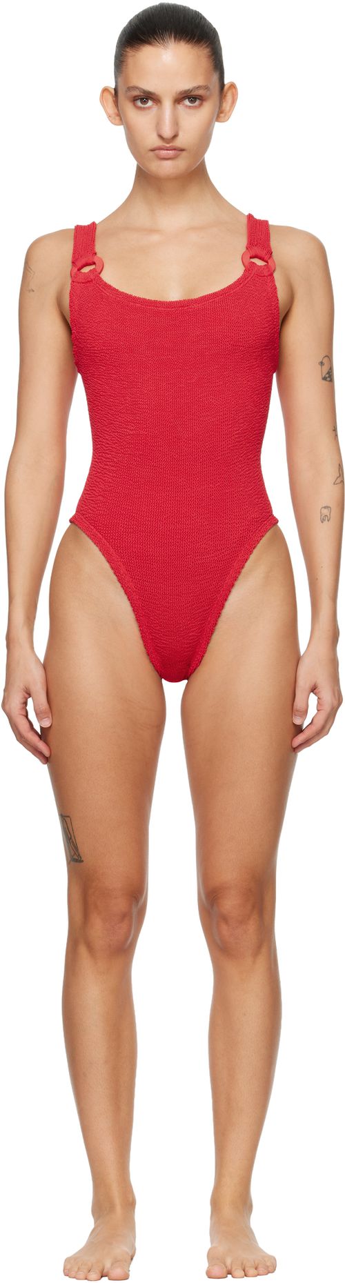 Red Tonal Hoops Domino Swimsuit