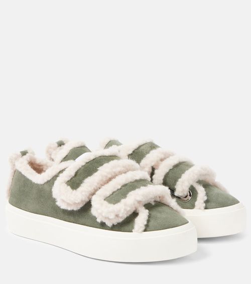 Shearling-trimmed suede sneakers
