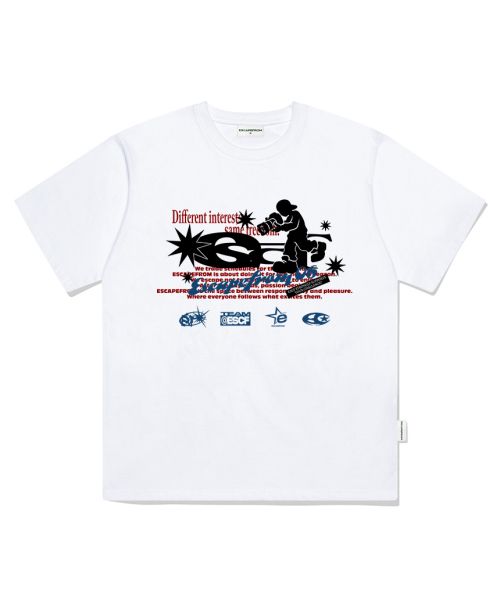 Photographer ESCF Logo Collage Print Oversized Short Sleeve T-Shirt White