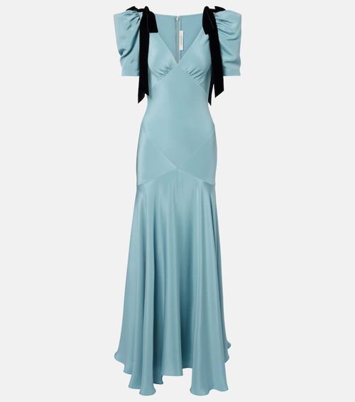 Bow-detail silk satin maxi dress