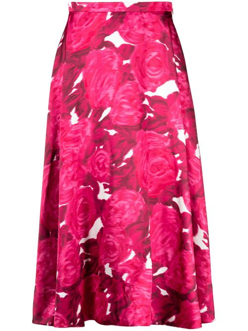 Blurred rose-print silk skirt - Pink