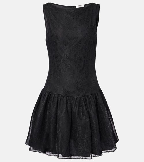 Bow-detail lace minidress