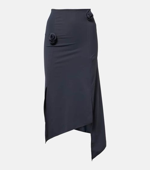 Floral-appliqué jersey midi skirt