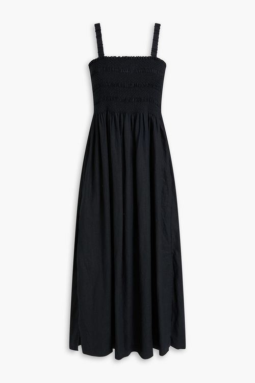 Bo shirred linen midi dress - Black - XL