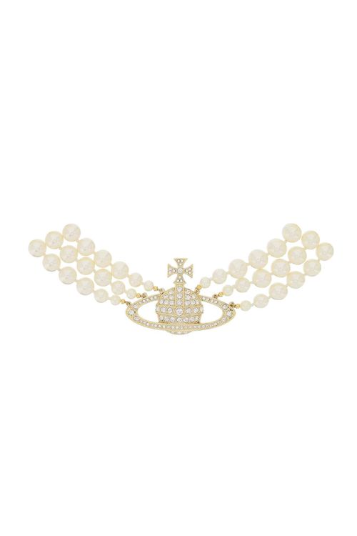 -Choker Three Row Pearl Bas Relief-Donna