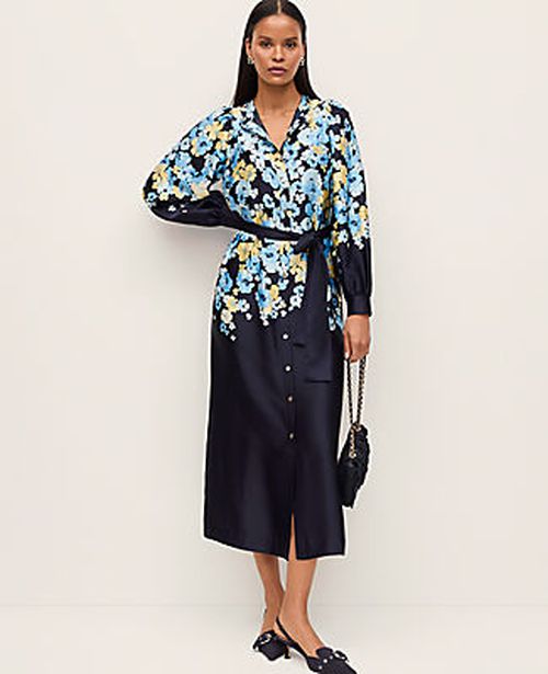 Ann Taylor Floral Satin Midi Shirtdress
