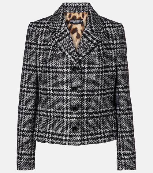 Checked wool, silk, and llama-blend jacket