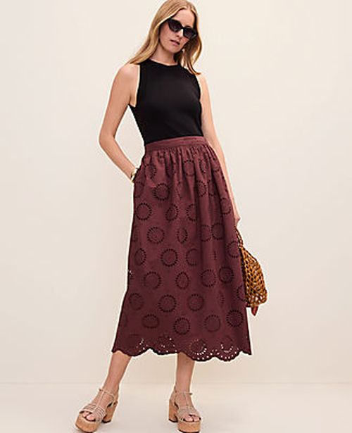 Ann Taylor Weekend Eyelet Gathered Maxi Skirt