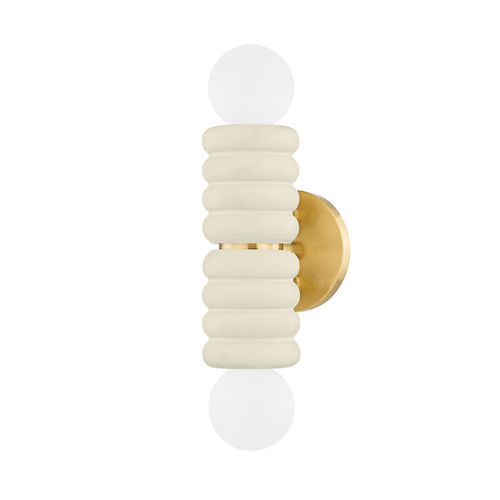 Aged Brass Ceramic Antique Ivory Wall Sconce from the Bibi Collection