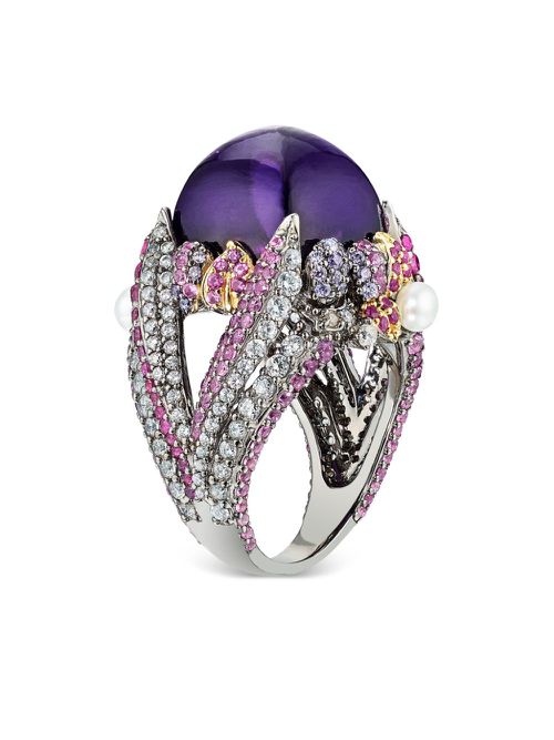 18kt gold vermeil Amethyst Sugarloaf Berry gemstone ring - Purple