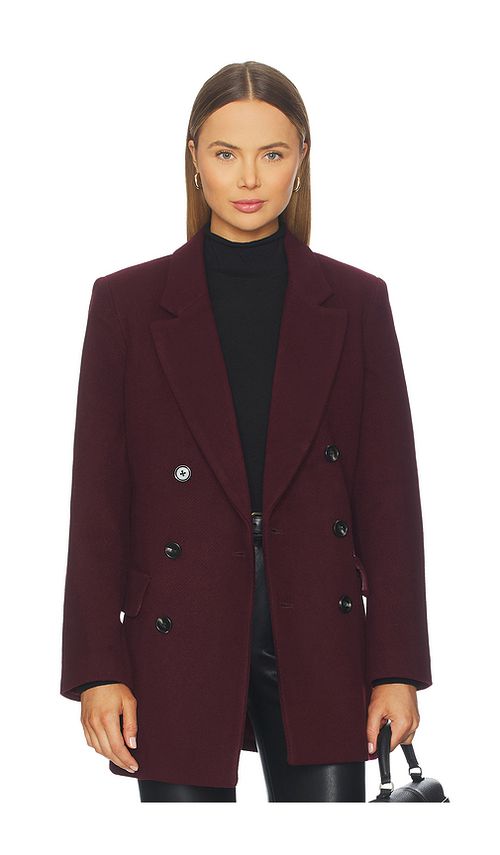 PISTOLA Emory Short Double Breasted Wool Coat in Wine. XL. Also in L, M