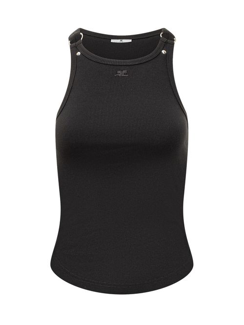 Black Ribbed Round Neck Top