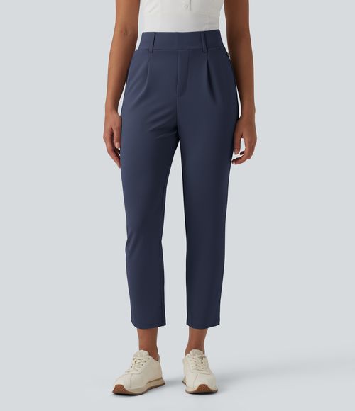 High Waisted Tapered Crepe Golf Pants with Pockets  - Mood Indigo