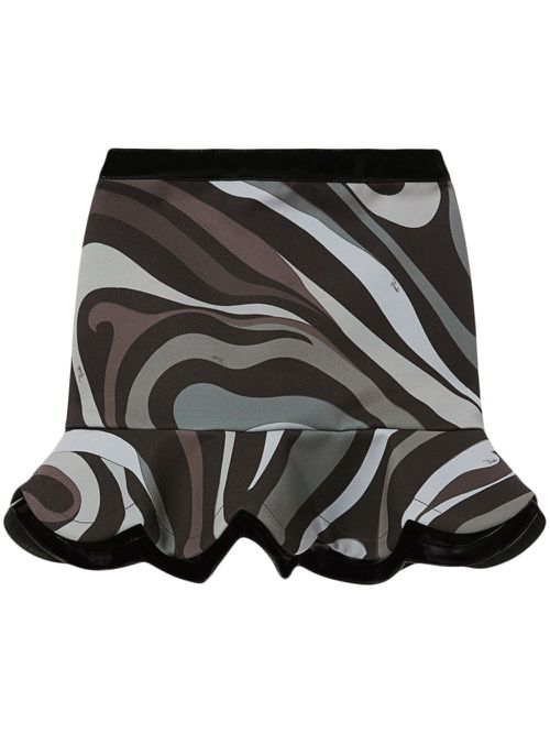 Marmo-print crepe peplum mini skirt - Black