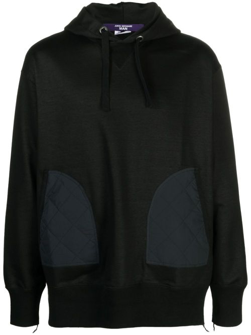 Ripstop-panel cotton hoodie - Black