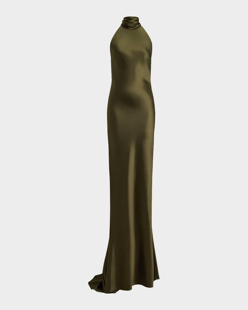 Chilton Stretch Satin Halter Evening Dress