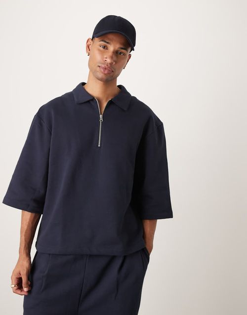 Premium oversized short sleeve heavyweight sweatshirt in navy