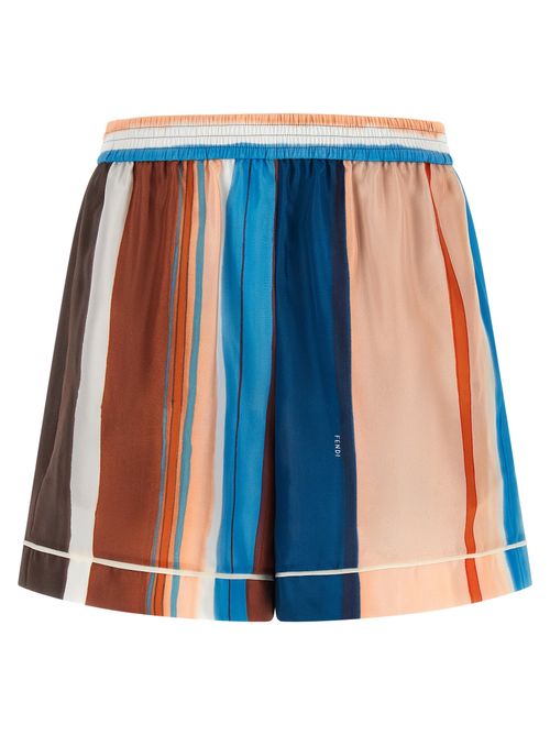Venetian Stripe Silk Bermuda Shorts — Multicolor
