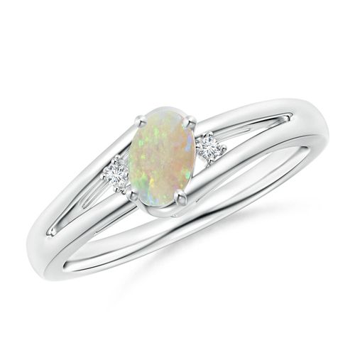 Angara 0.28 Carat Prong-Set Opal and Diamond Split Shank Ring in Platinum
