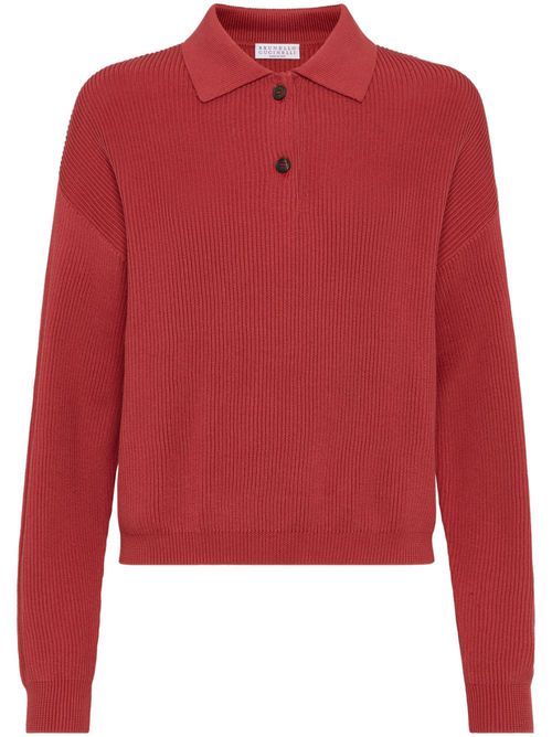 Ribbed polo top - Red