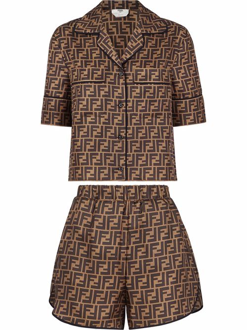 Logo-print silk pyjama set - Brown