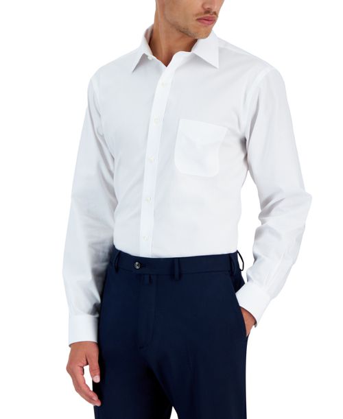 B by Men's Regular Fit Non-Iron Solid Dress Shirt - White