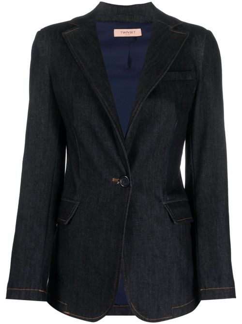 Single-breasted cotton-blend blazer - Blue