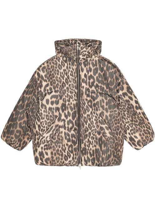 Leopard print hooded puffer jacket - Neutrals