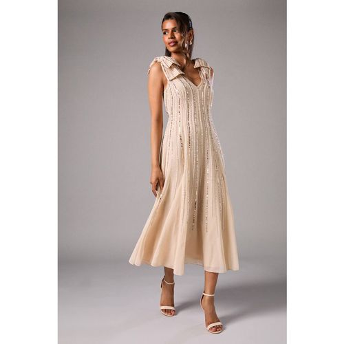 Coast Women's Petite Bow Shoulder Embellished Midi Dress in Champagne