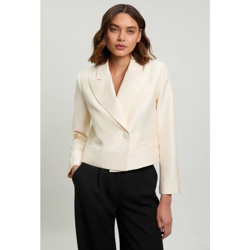 Karen Millen Women's Tailored Satin Tux Cropped Blazer in Ivory