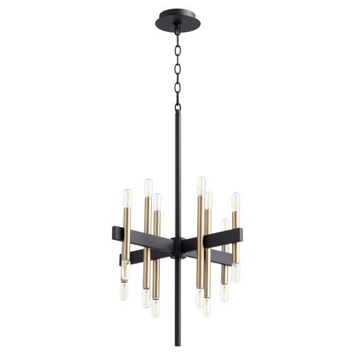 Luxe 16-Light Chandelier in Textured Black w with Aged Bra