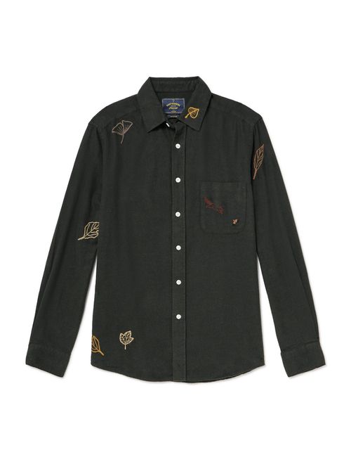 Fall Leaves Embroidered Cotton-Flannel Shirt