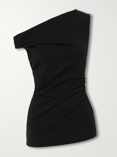 Off-the-shoulder Draped Cotton-jersey Top - Black