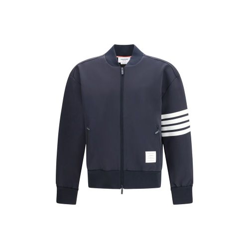Striped Viscose Bomber Jacket — Navy