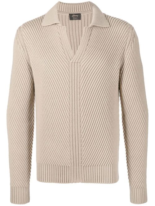 V-neck ribbed-knit jumper - Neutrals