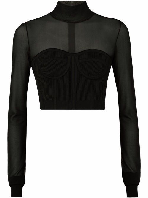 Sheer-panel knitted top - Black