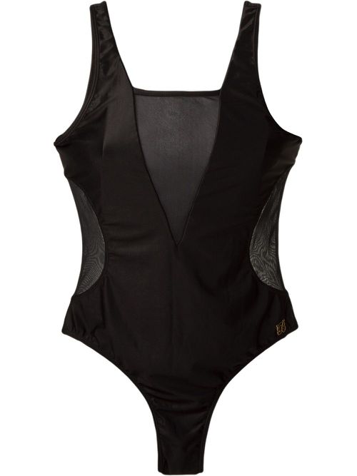 Sheer panels swimsuit - Black