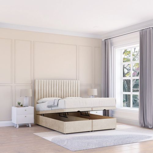 Manhattan Plush Fabric Ottoman Bed End Opening With Sprung Memory Mattress & 26 Inch strut Headboard